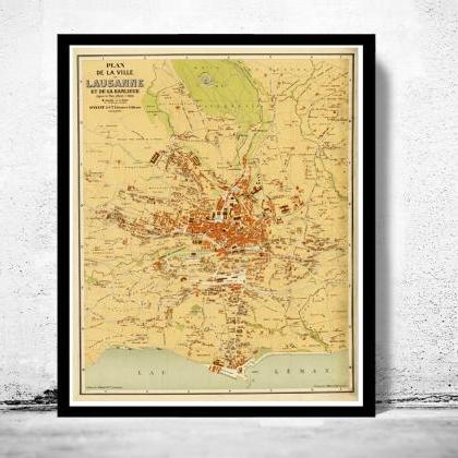 Old Map of Lausanne , Switzerland S..