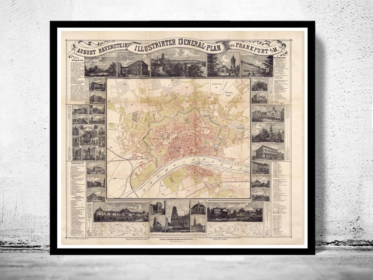 Old Map Of Frankfurt Germany 1860
