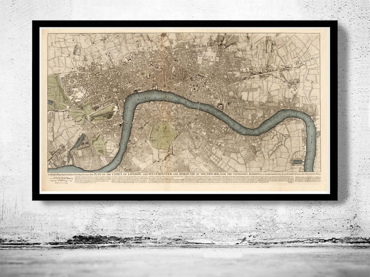 Beautiful Old London Map 1749, England United Kingdom