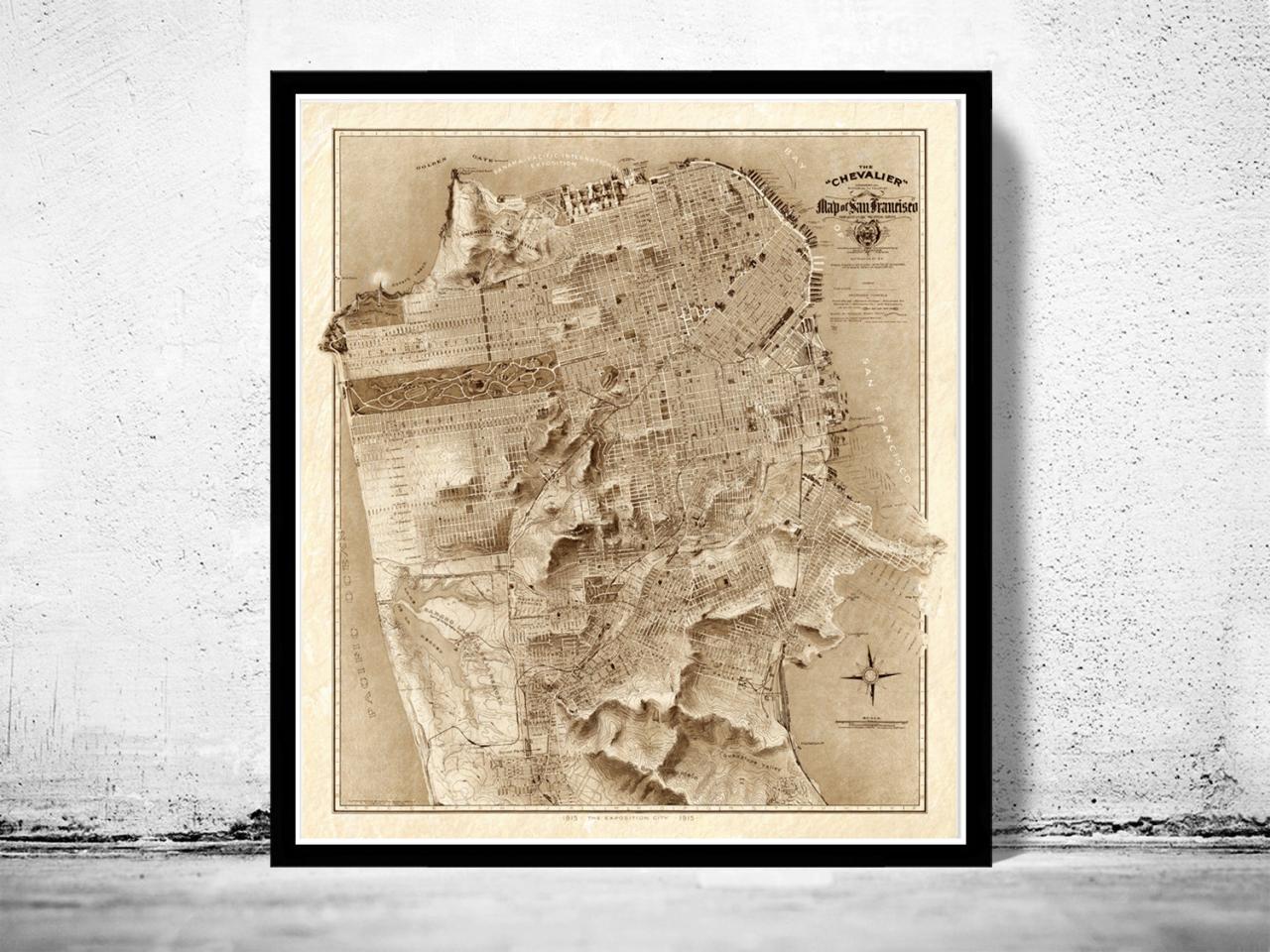 Old Map Of San Francisco 1912 The Chevalier Map Sepia