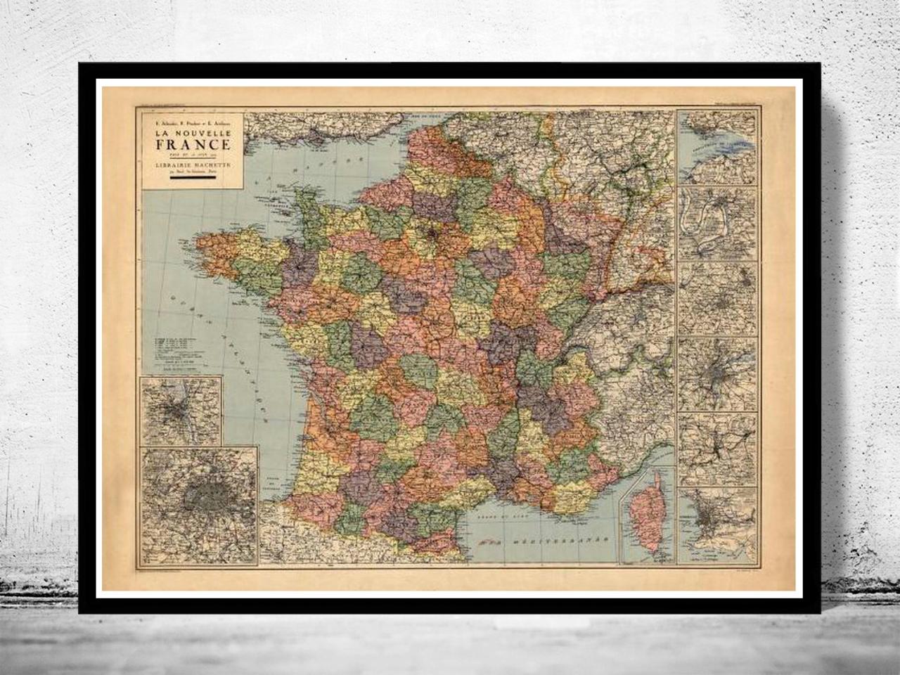 Old Map Of France 1919