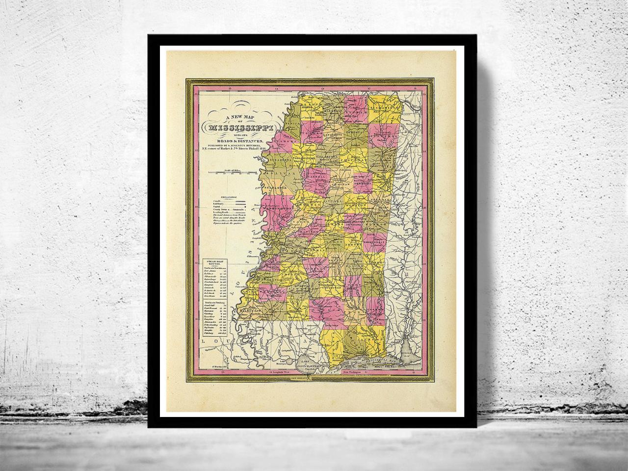 Old Map Mississippi 1846 United States of America
