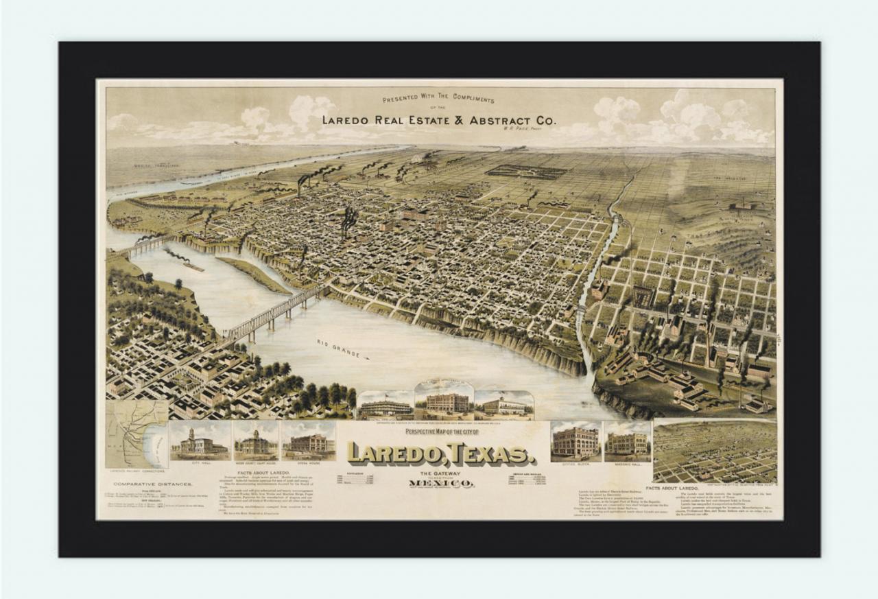 Laredo, Texas Old Panoramic View 1892