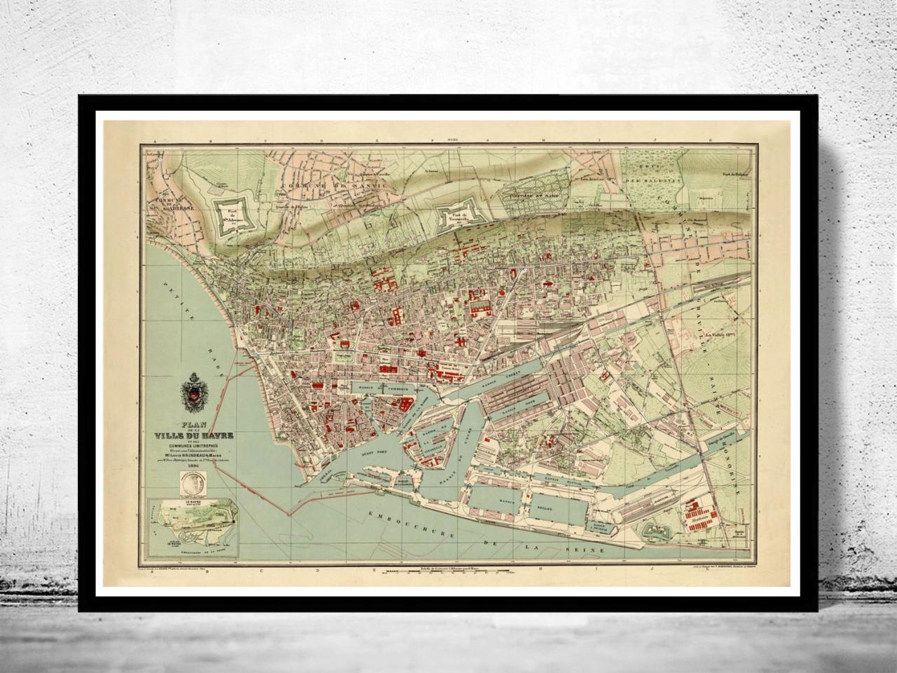 Old Map Of Le Havre France 1896