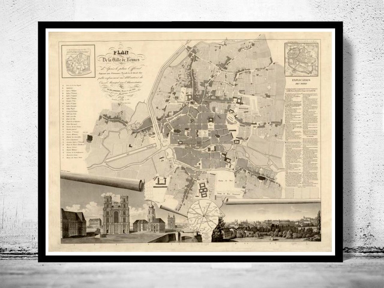 Old Map Of Rennes France 1830