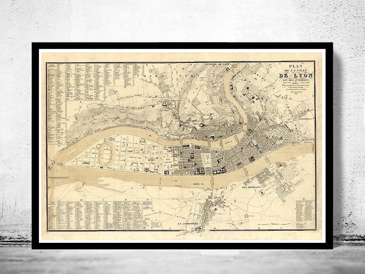Old Map Of Lyon France 1834
