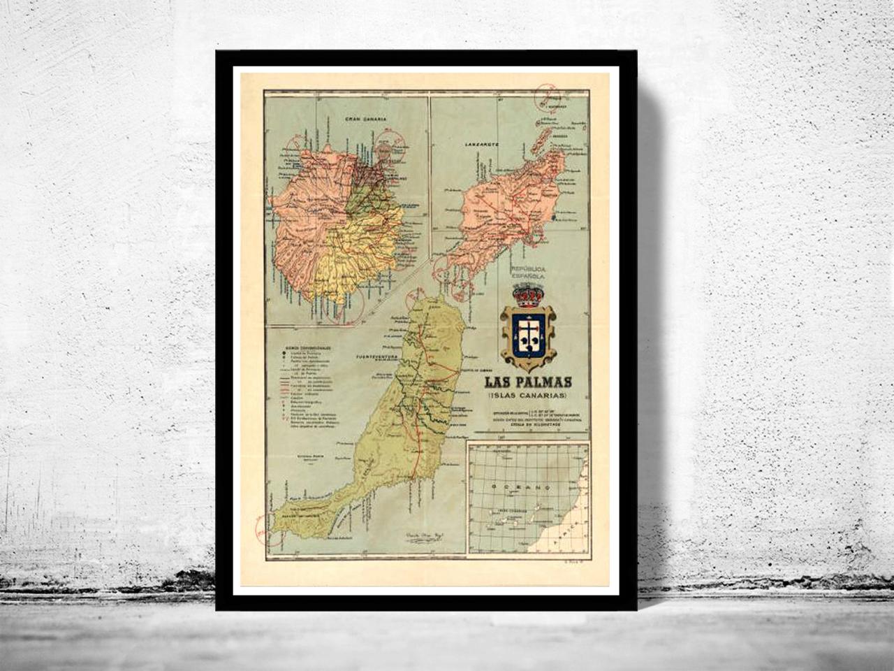Old Map Las Palmas Canary Islands 1900