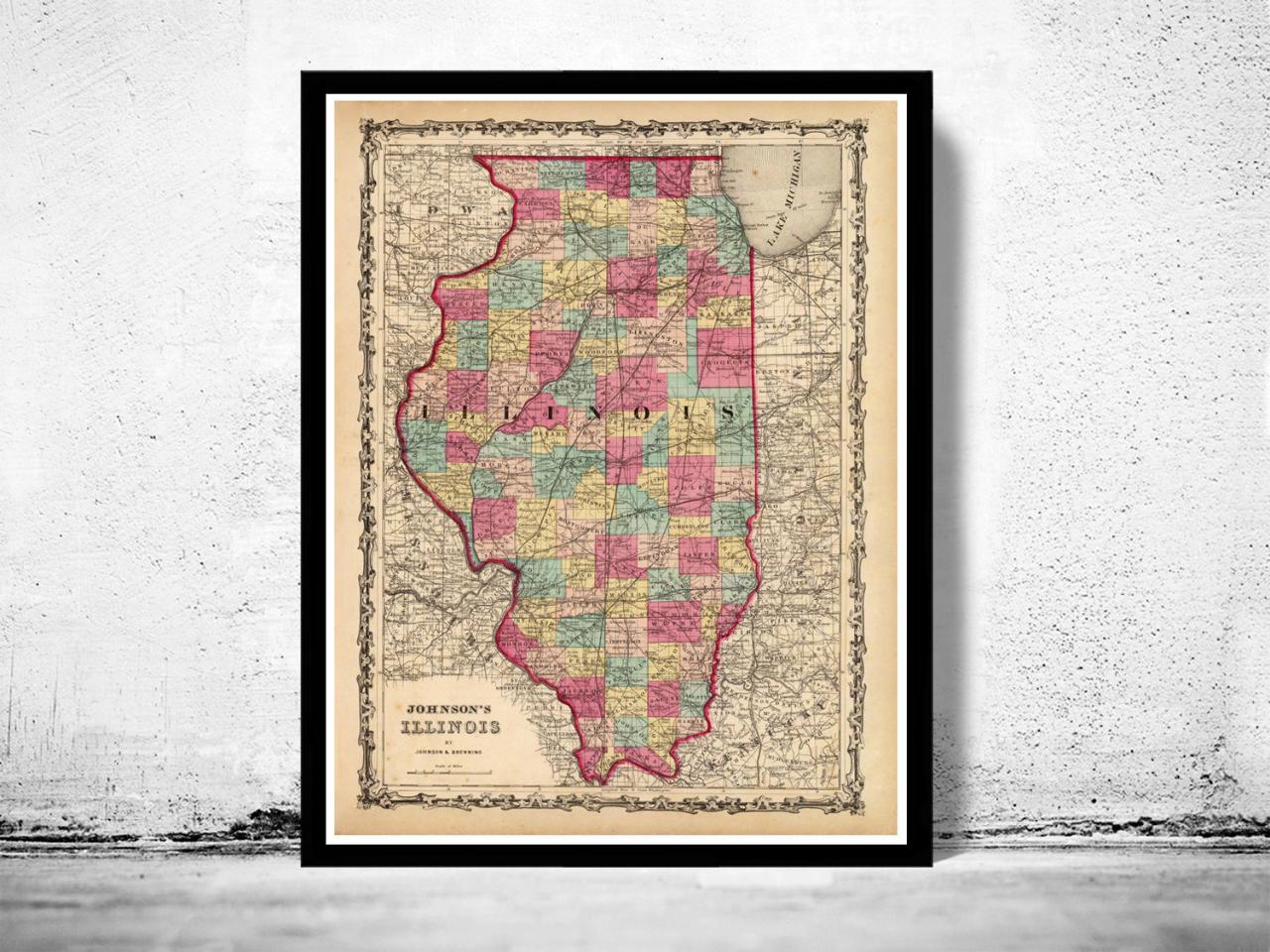 Old Map Illinois 1860
