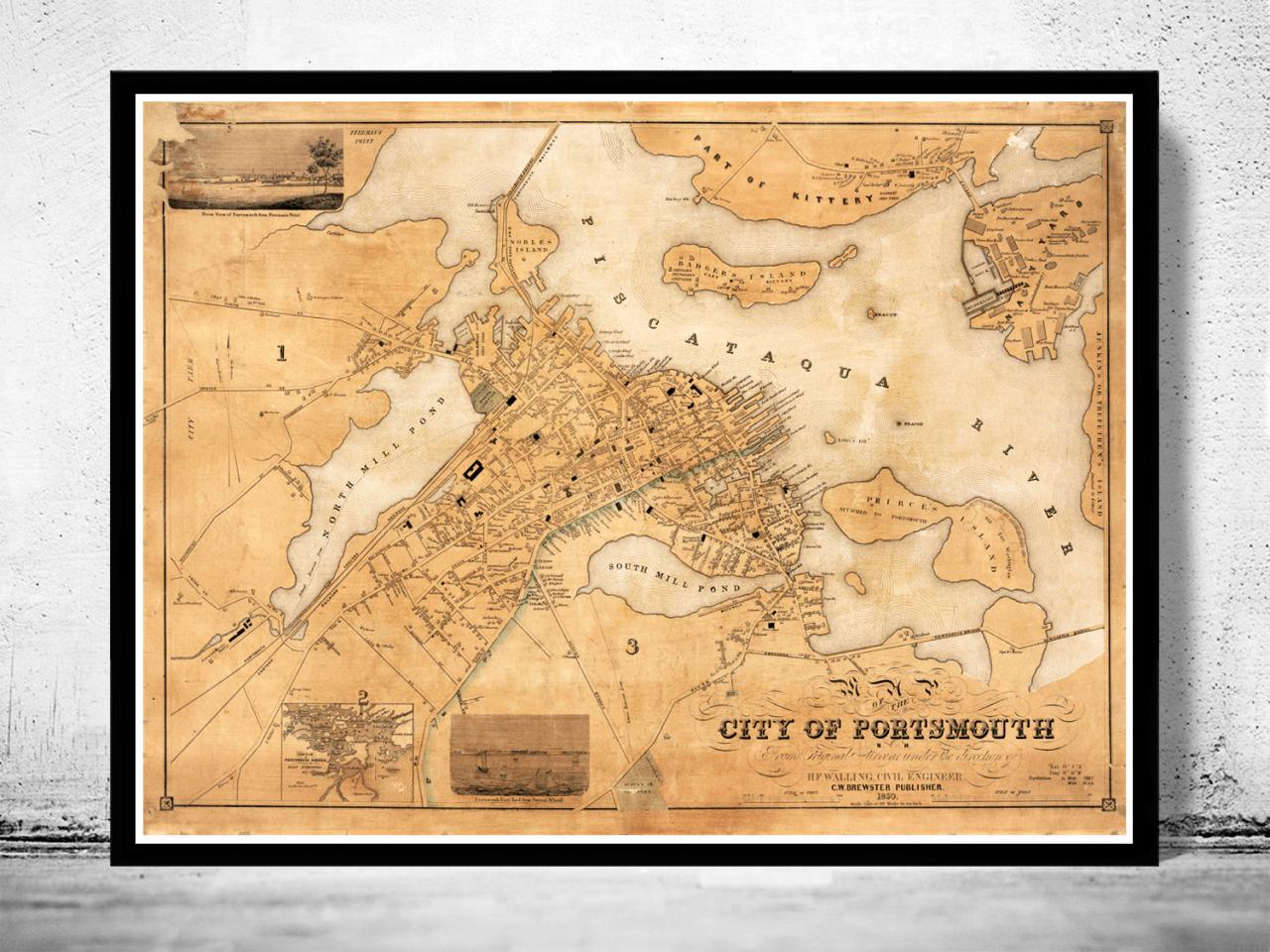 Vintage Map Of Portsmouth Hampshire 1850