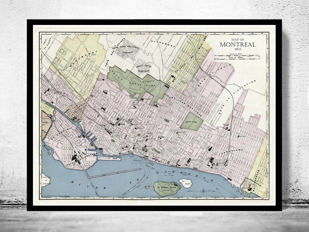 Old Map Of Montreal, Canada 1903 Vintage Montreal Map