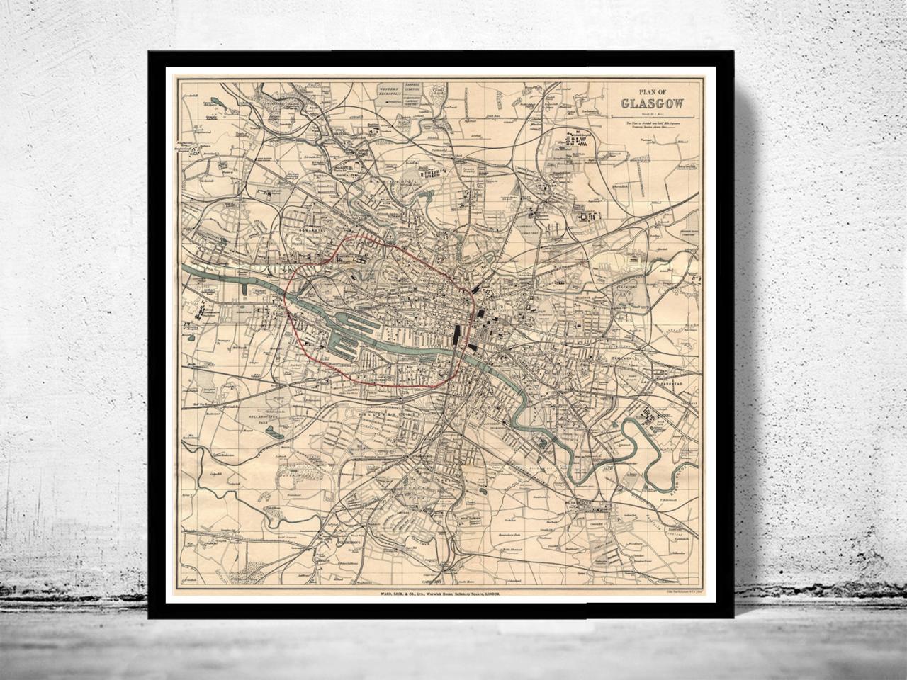 Old Map Of Glasgow, Scotland 1910
