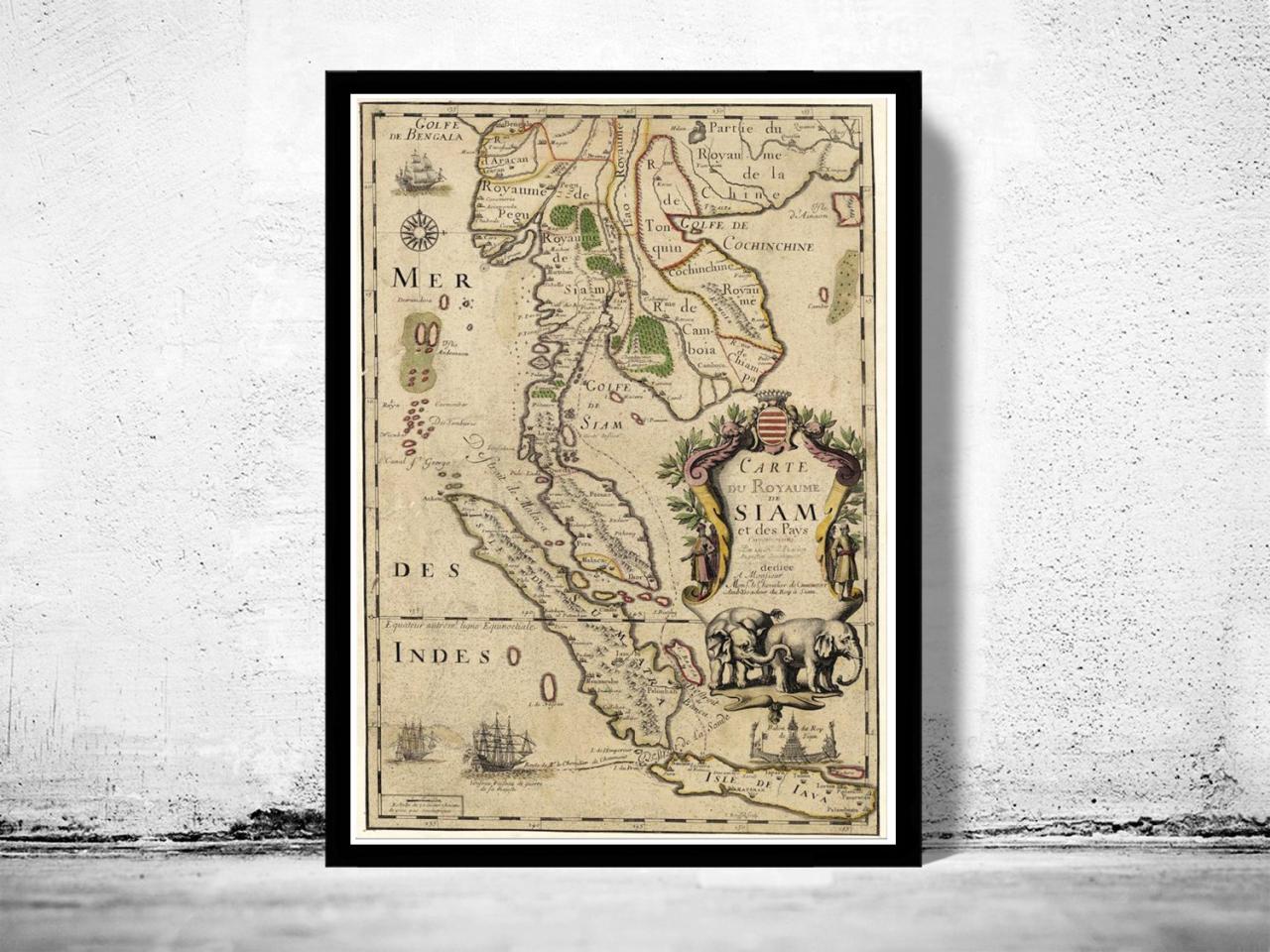 Old Map Of Thailand, Old Siam 1686