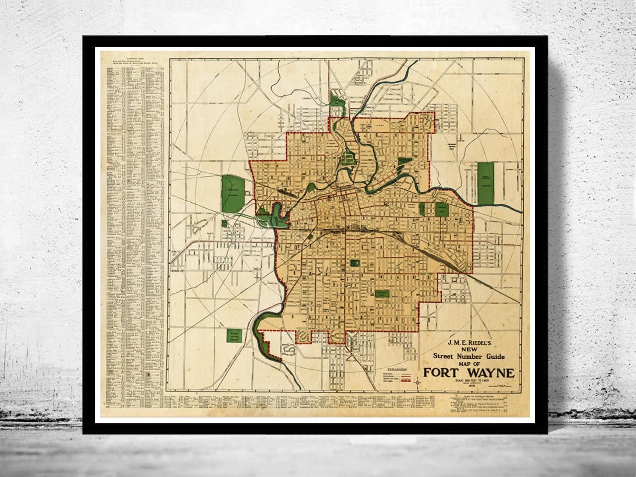Old Map Fort Wayne Indiana 1919