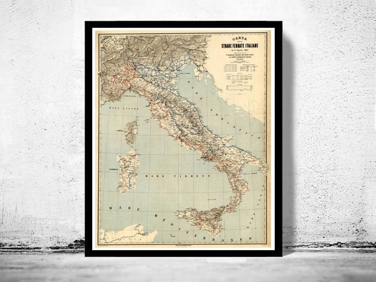 Old Map Of Italy 1891 Italia