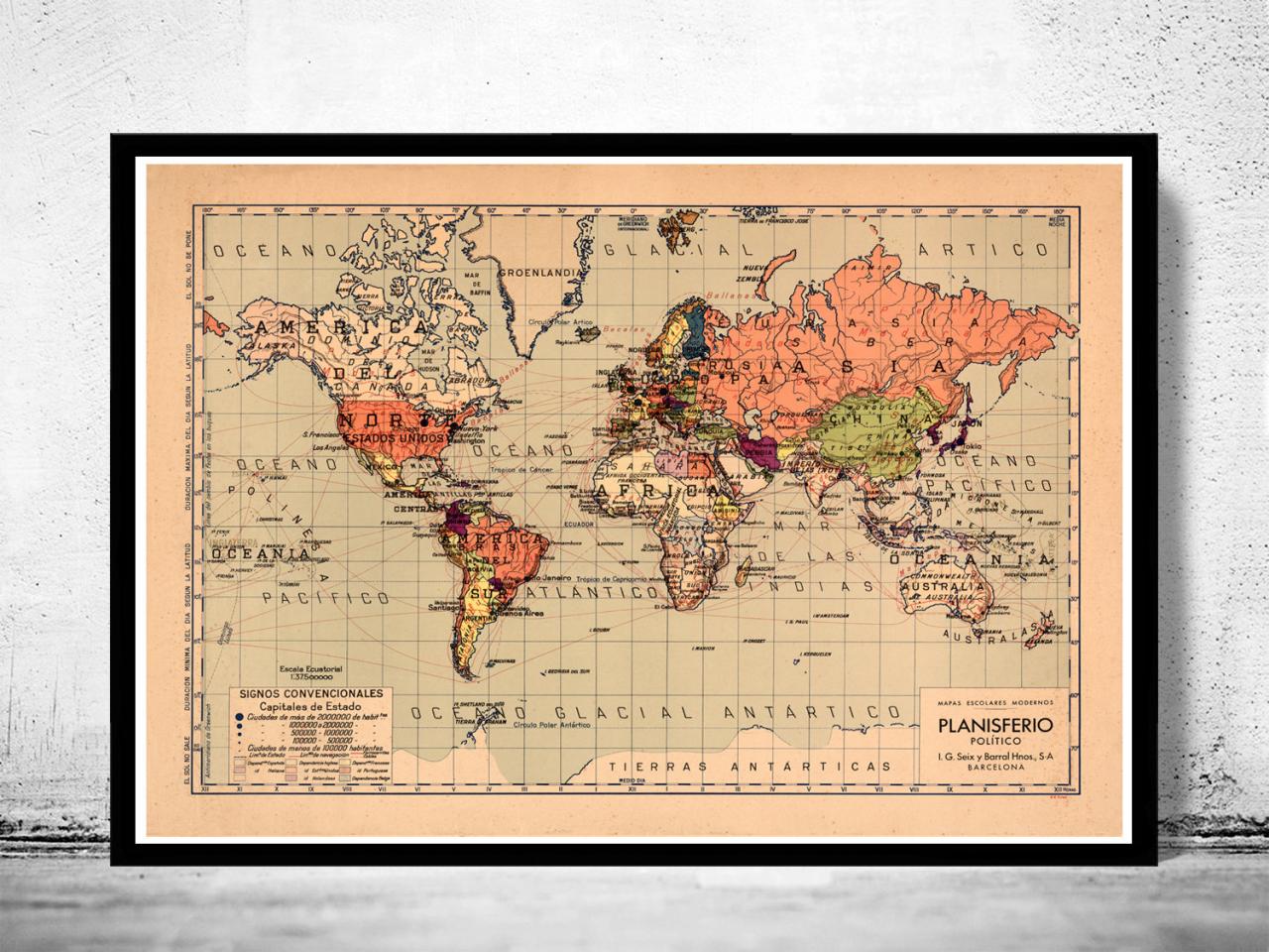 Old World Map Atlas Vintage World Map Mercator projection