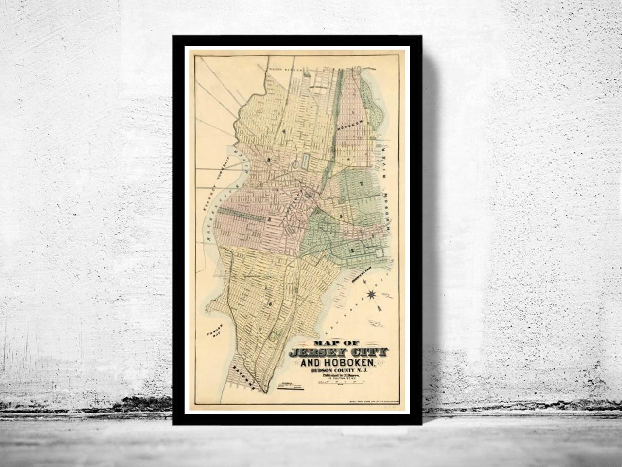 Old Map Of Jersey City And Hoboken , Hudson County 1882