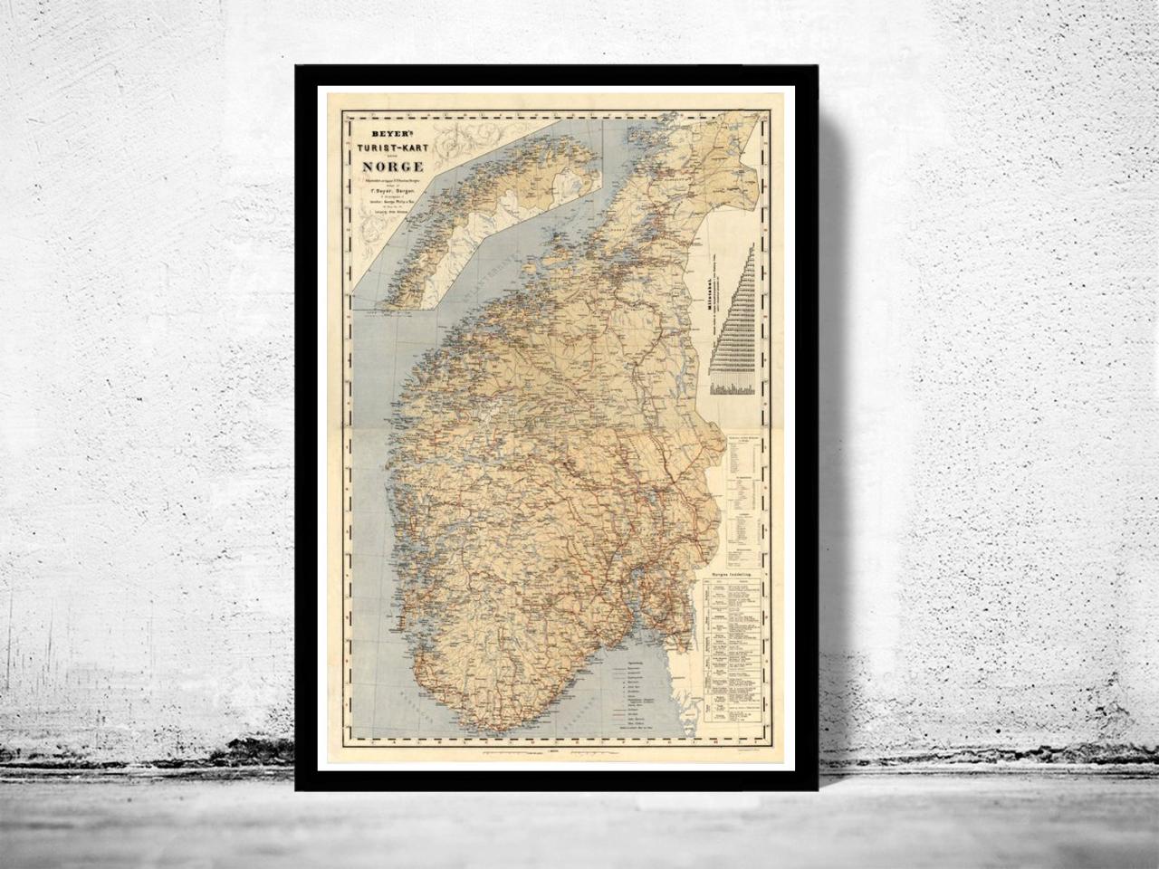 Old Map Of Norway Norge 1889 Vintage Map