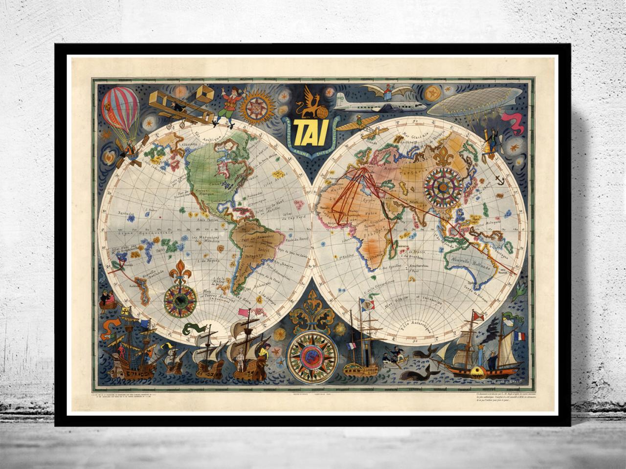 World Map Airlines Vintage Poster