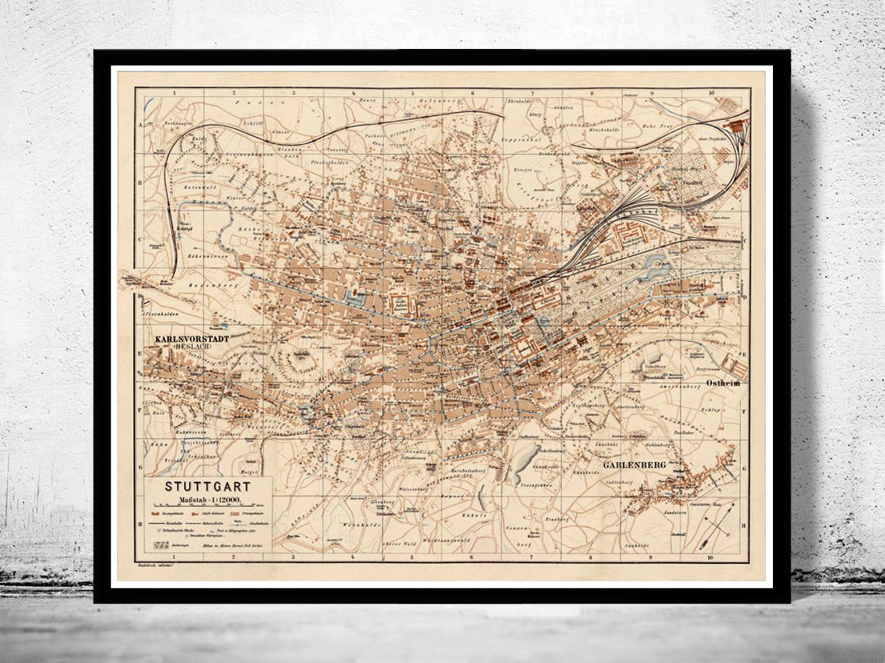 Old Map Of Stuttgart, Germany 1910 Vintage Map
