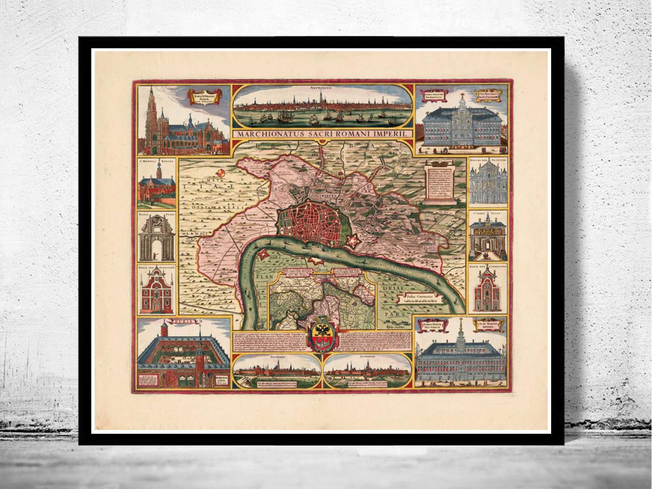 Old Map Of Antwerp, Belgium 1675 Anvers Antique Map