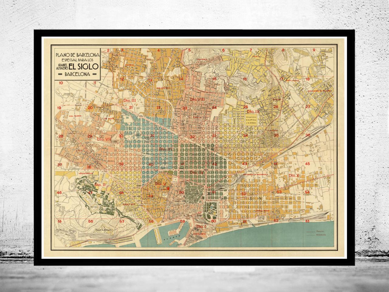 Vintage Map Of Barcelona Spain