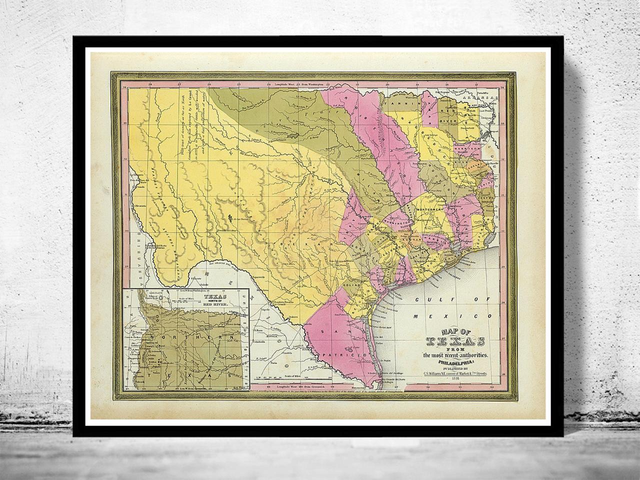 Old Map Texas 1846 United States Of America