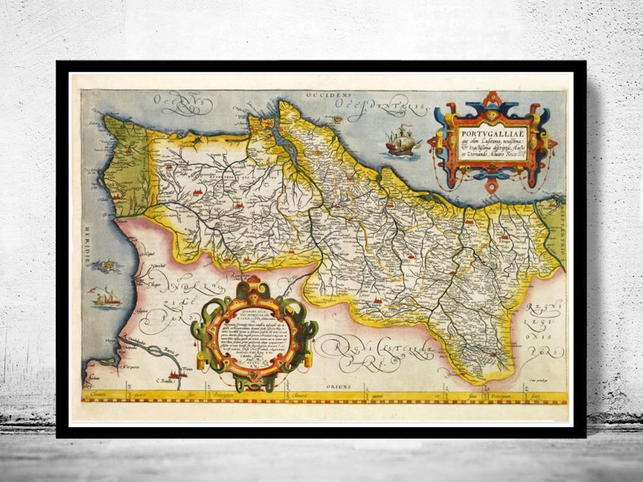 Old Map Of Portugal 1592, Mapa De Portugal, Portuguese Map
