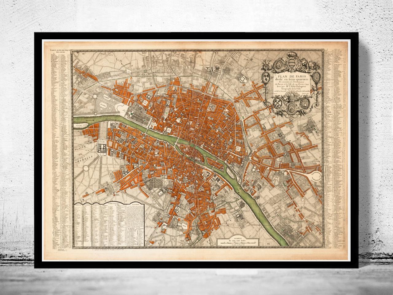 Old Map Of Paris 1744 France Vintage Paris Plan