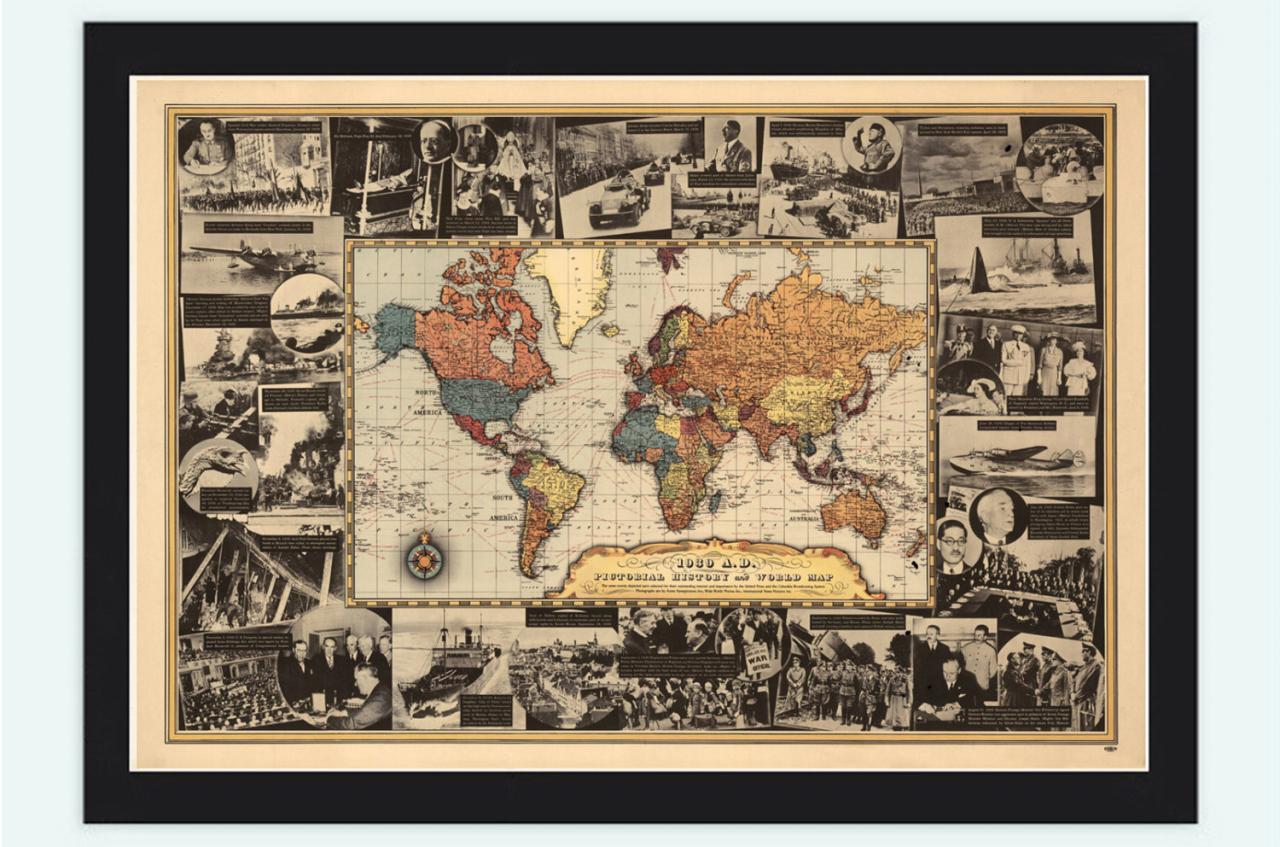 Vintage World Map World War Ii History 1939