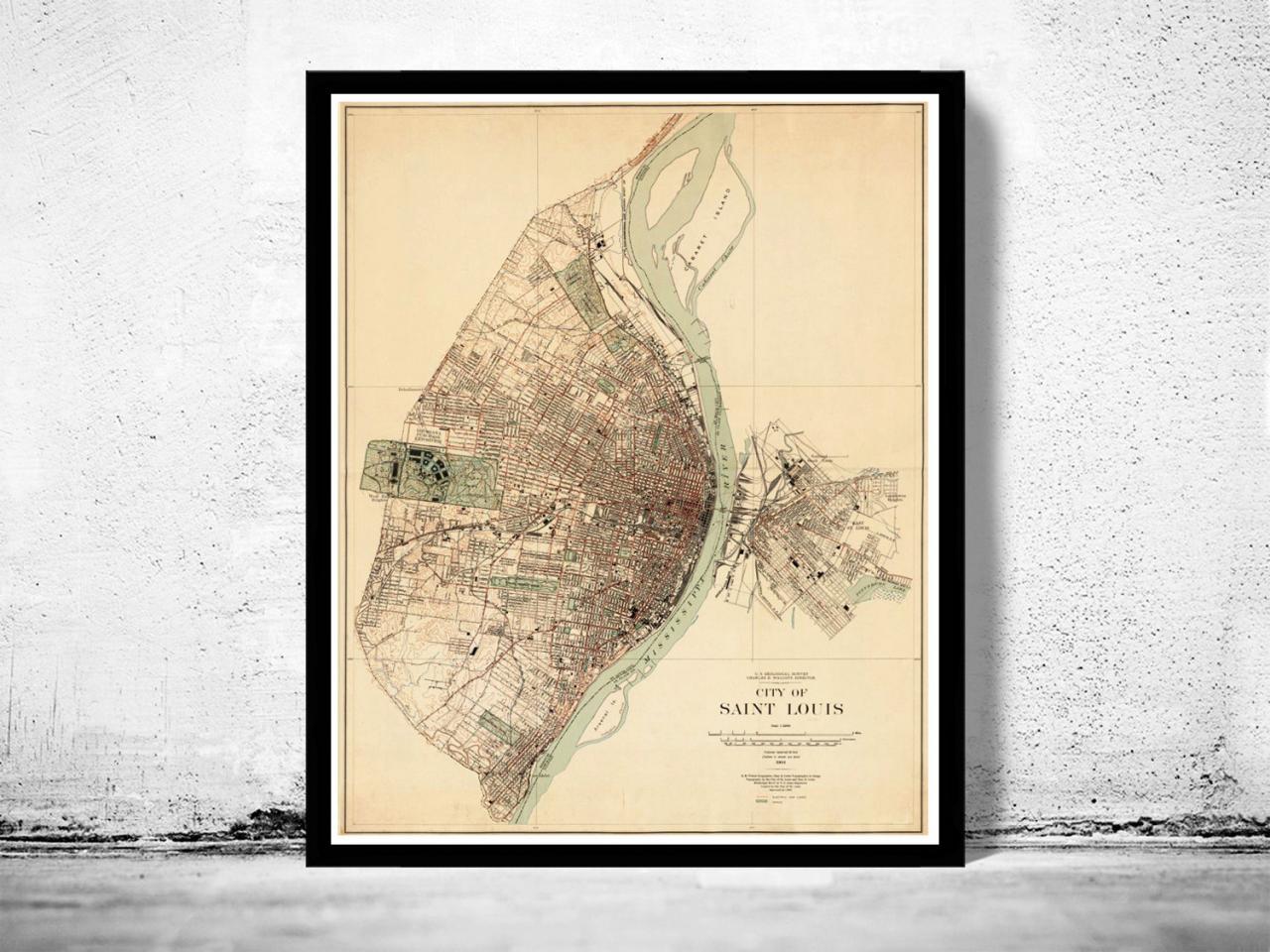 Old map of Saint Louis City St Louis 1904 Vintage Map
