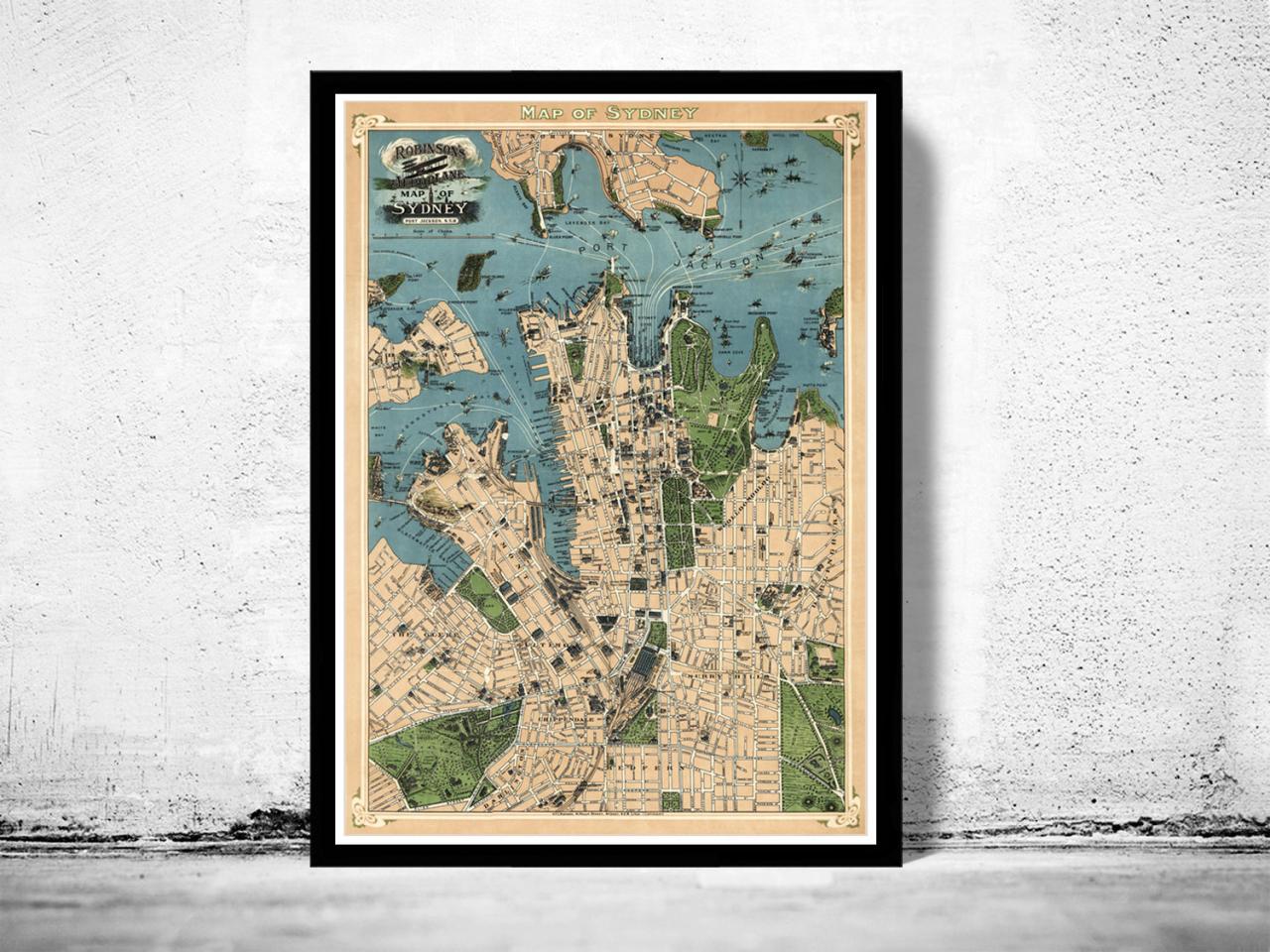 Old Map Of Sydney, Australia 1922 Vintage Map