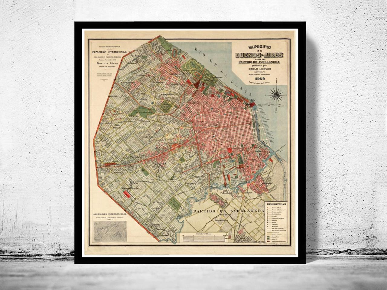 Old Map Of Buenos Aires , Argentina 1909 Vintage Map