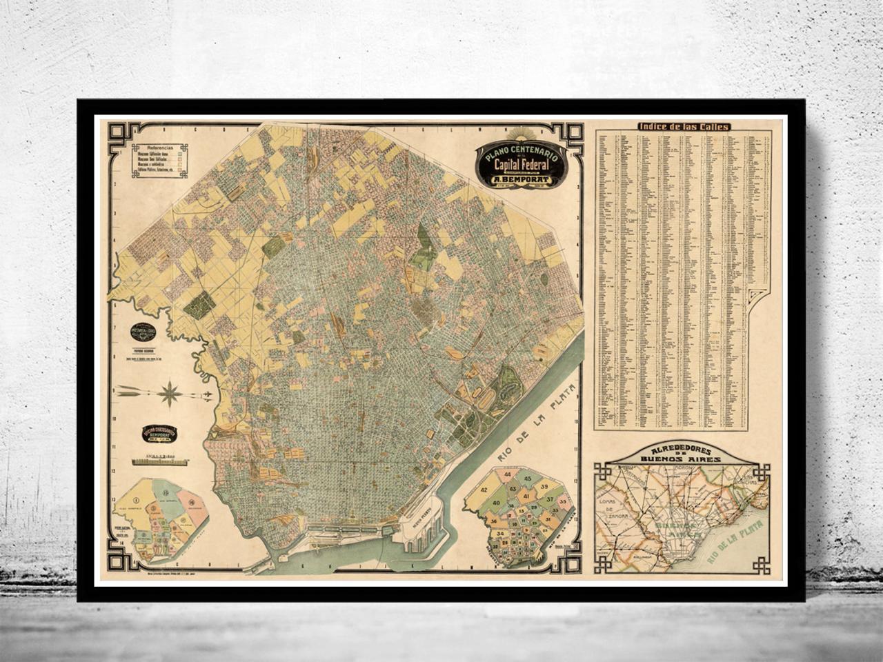 Buenos Aires Great Old Map, Argentina 1920 Vintage Map Of Buenos Aires