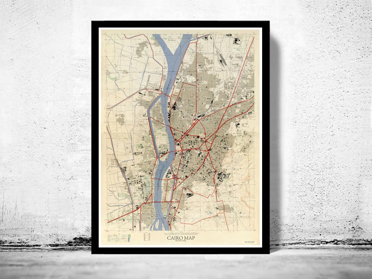 Vintage Map Of Cairo Egypt Vintage Map