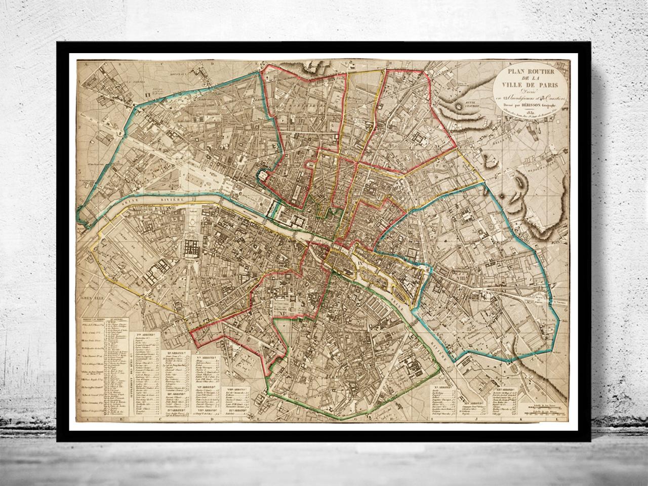 Old Map Of Paris 1832 France Vintage Paris Plan