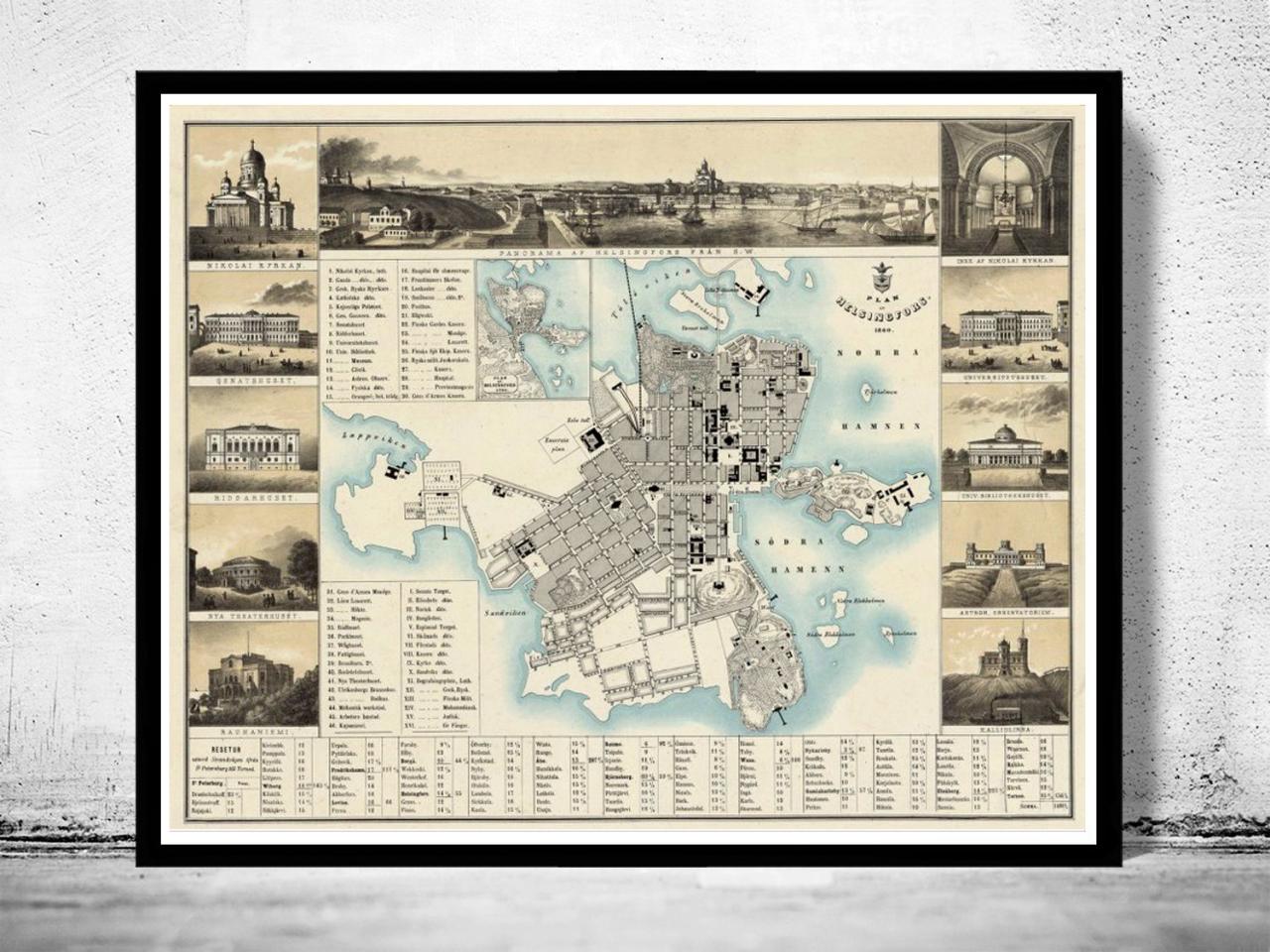 Old Map Of Helsinki 1860 Helsingfors Finland