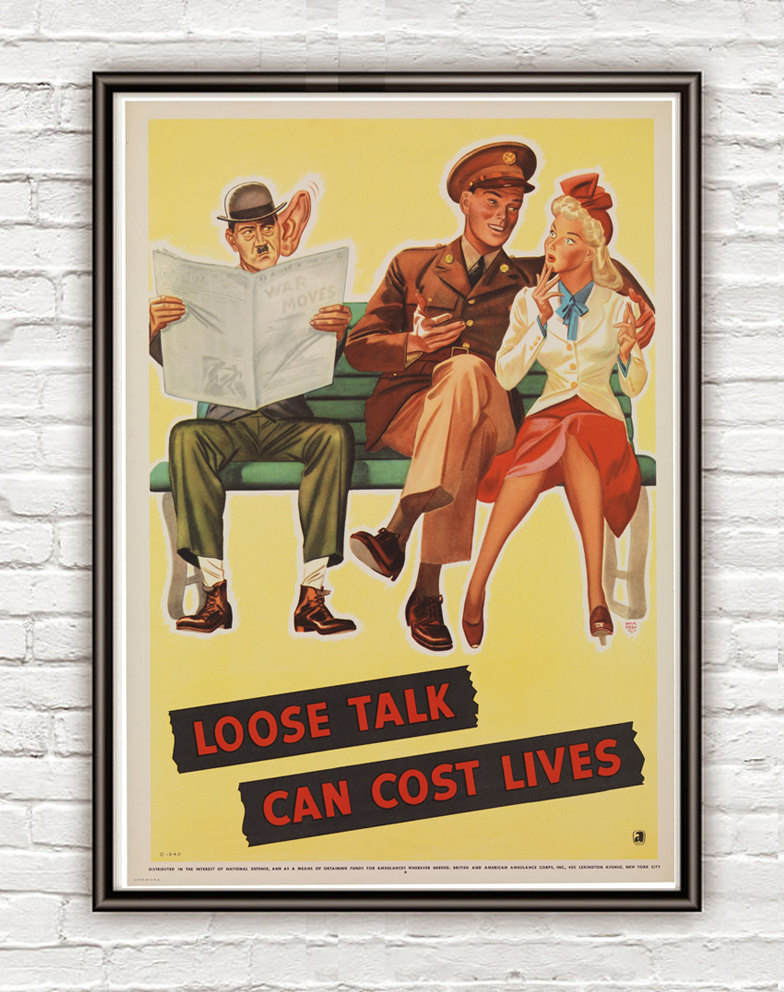 Vintage War Poster loose talk can cost lives (4) 1942