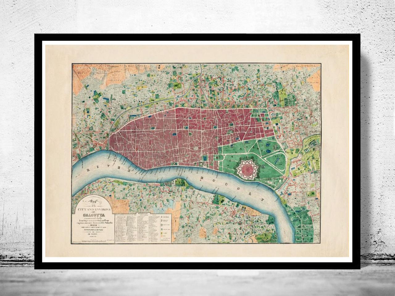 Vintage Map of Calcutta Kolkata, India 1832
