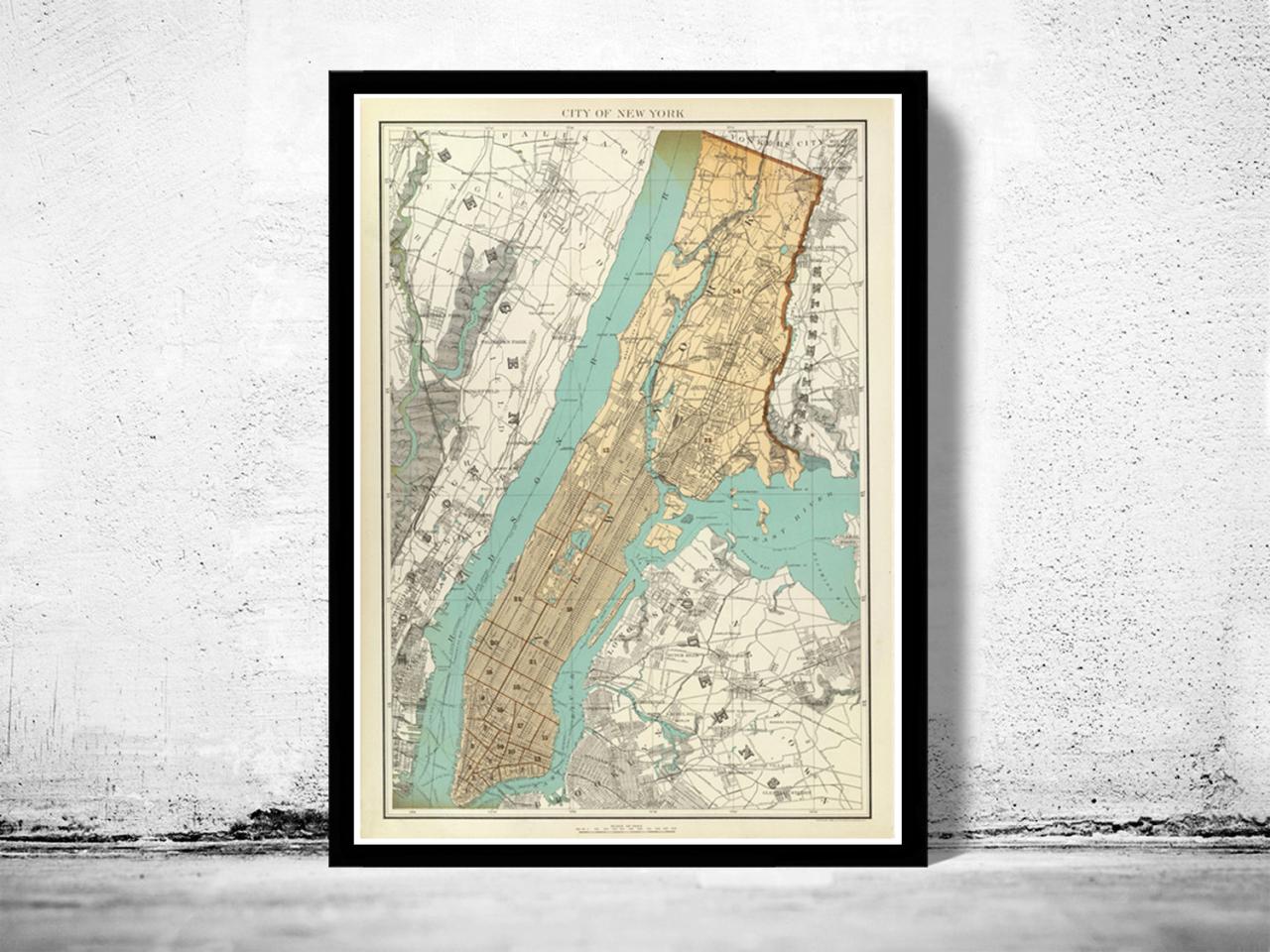 Old Map Of York 1895 Manhattan