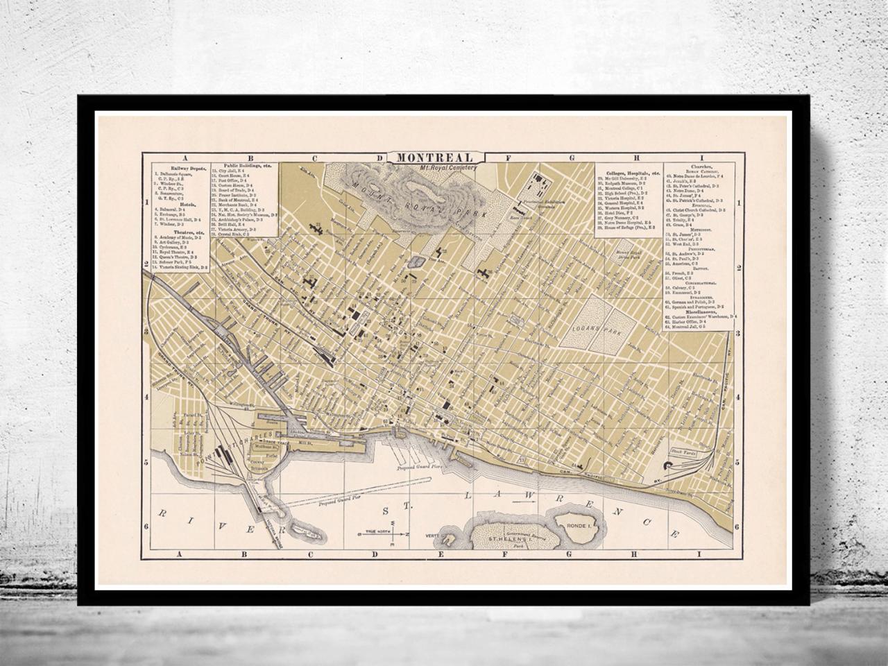Old Map Of Montreal, Canada 1894 Vintage Montreal Map