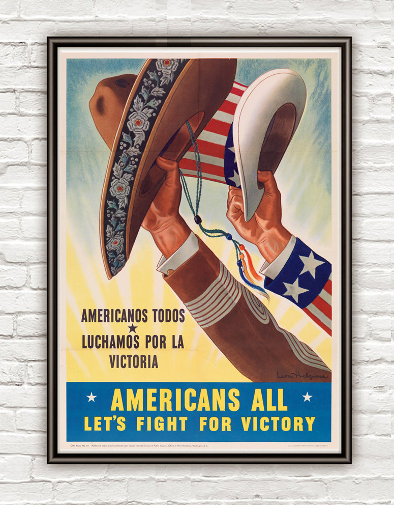 Vintage War Poster Americans All Lets Fight For Victory 1943
