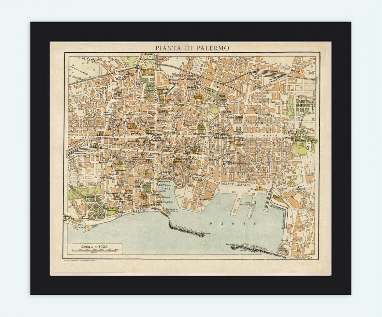 Old Map Of Palermo Italy Italia 1930