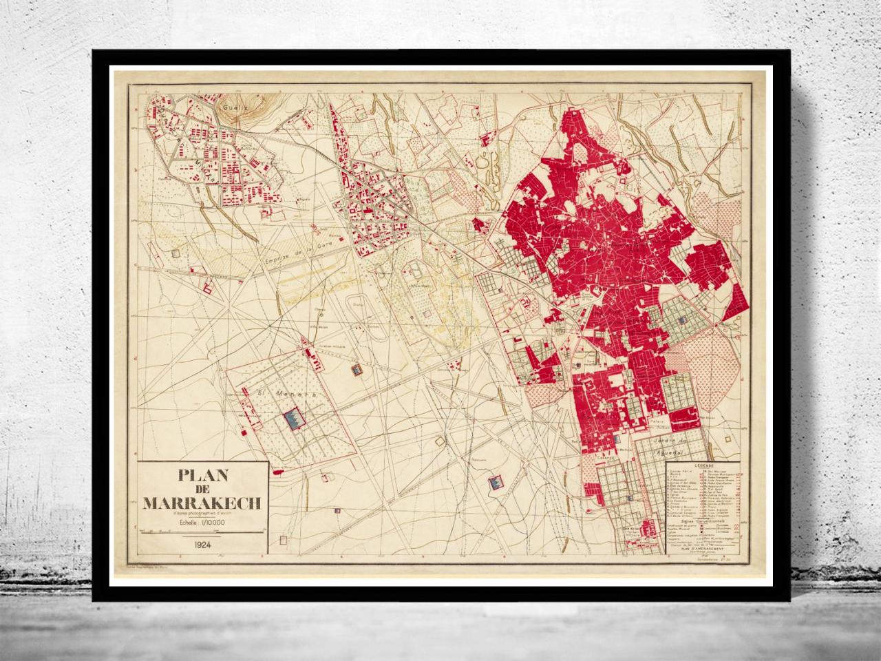 Old Map Of Marrakesh Morocco Marrakech 1924 Vintage Map