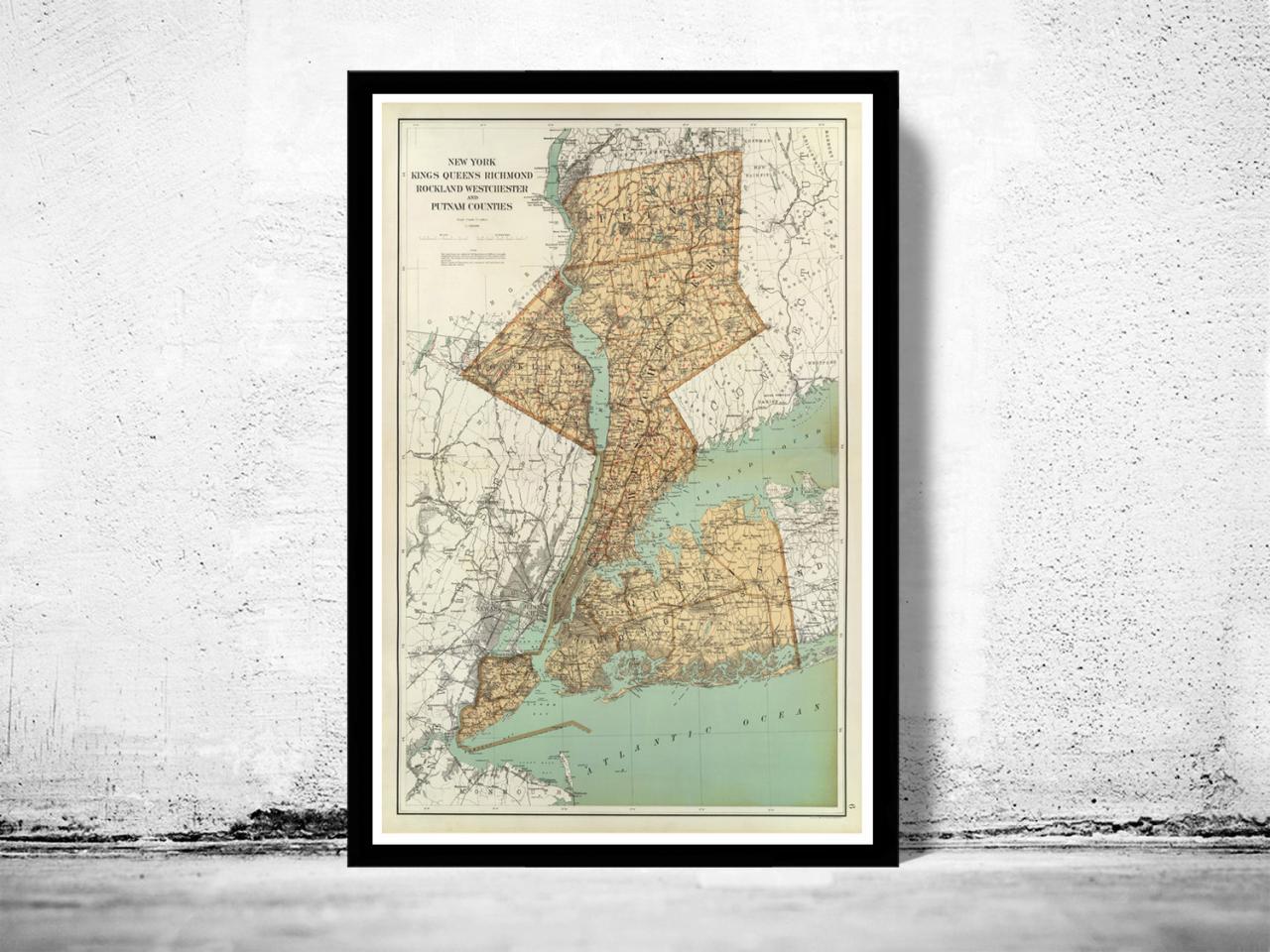 Old Map of New York County 1895 Dutchess, Kings, Queens, Richmond, Rockland, Westchester and Putnam