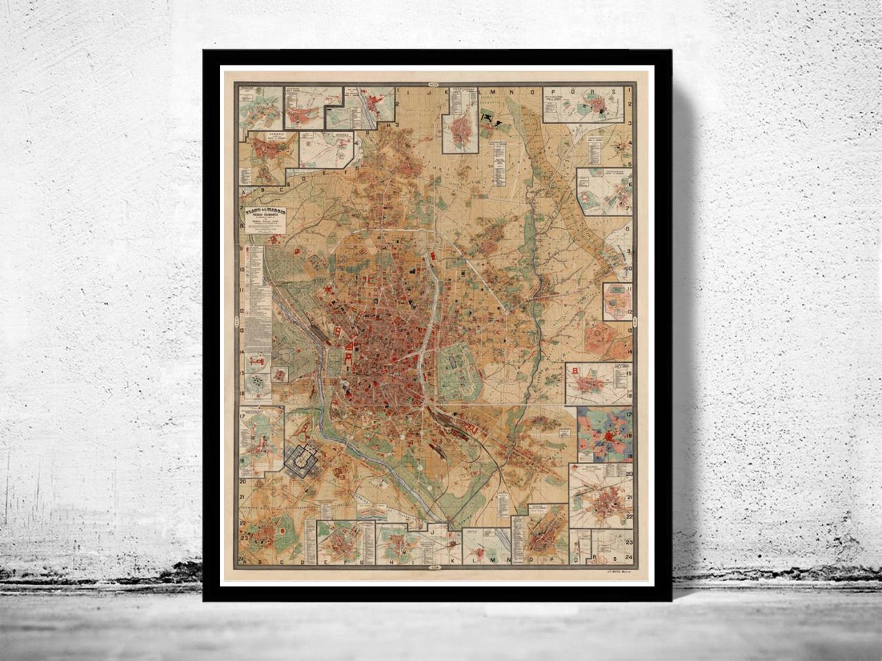 Old Map Of Madrid 1902 , Spain Espana Antique Map