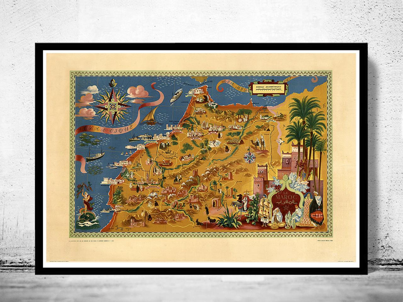 Old Map of Morocco Le Maroc Vintage Map