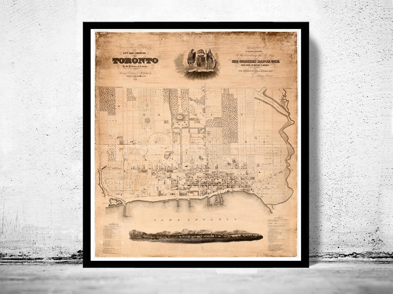 Old Map Of Toronto, Ontario Canada 1842 Vintage Map Toronto