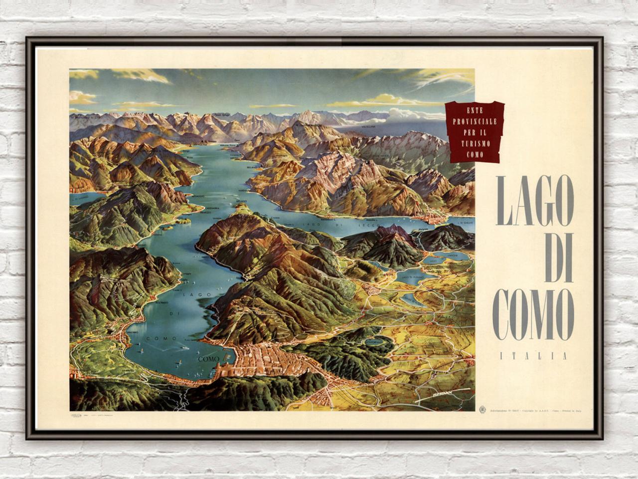 Vintage Poster Of Lago Di Como Lake Como Italy Italia