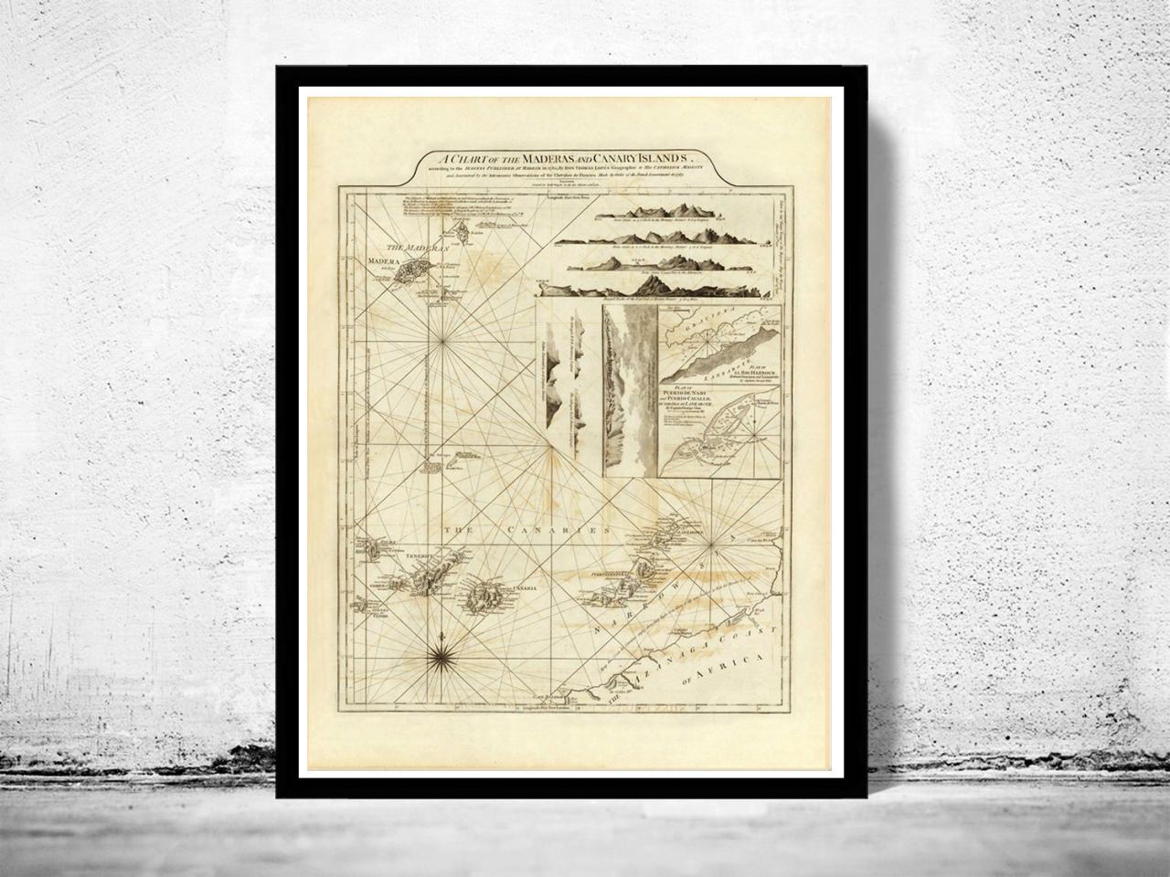 Old Map Canary Islands Madeira Islands 1787