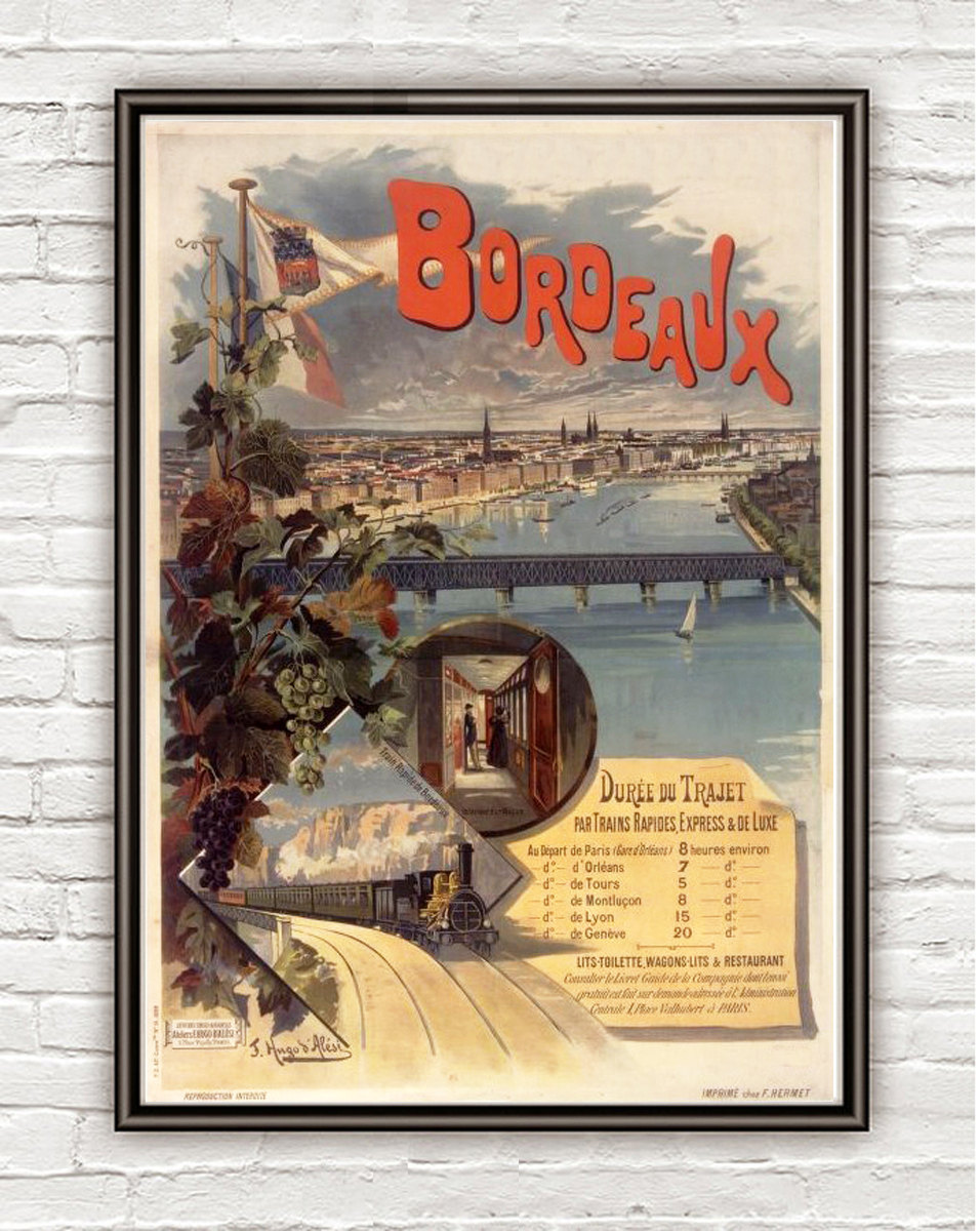 Vintage Poster Bordeaux Bordeus France , 1897